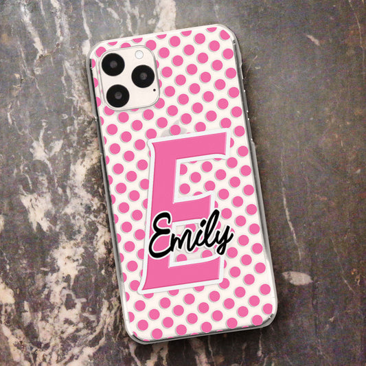 Personalised Barbie Inspired iPhone Case - Clear Pink Polka with Initial/Name