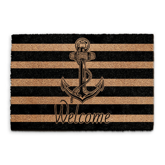 Coir Doormat - Striped Nautical Anchor Welcome