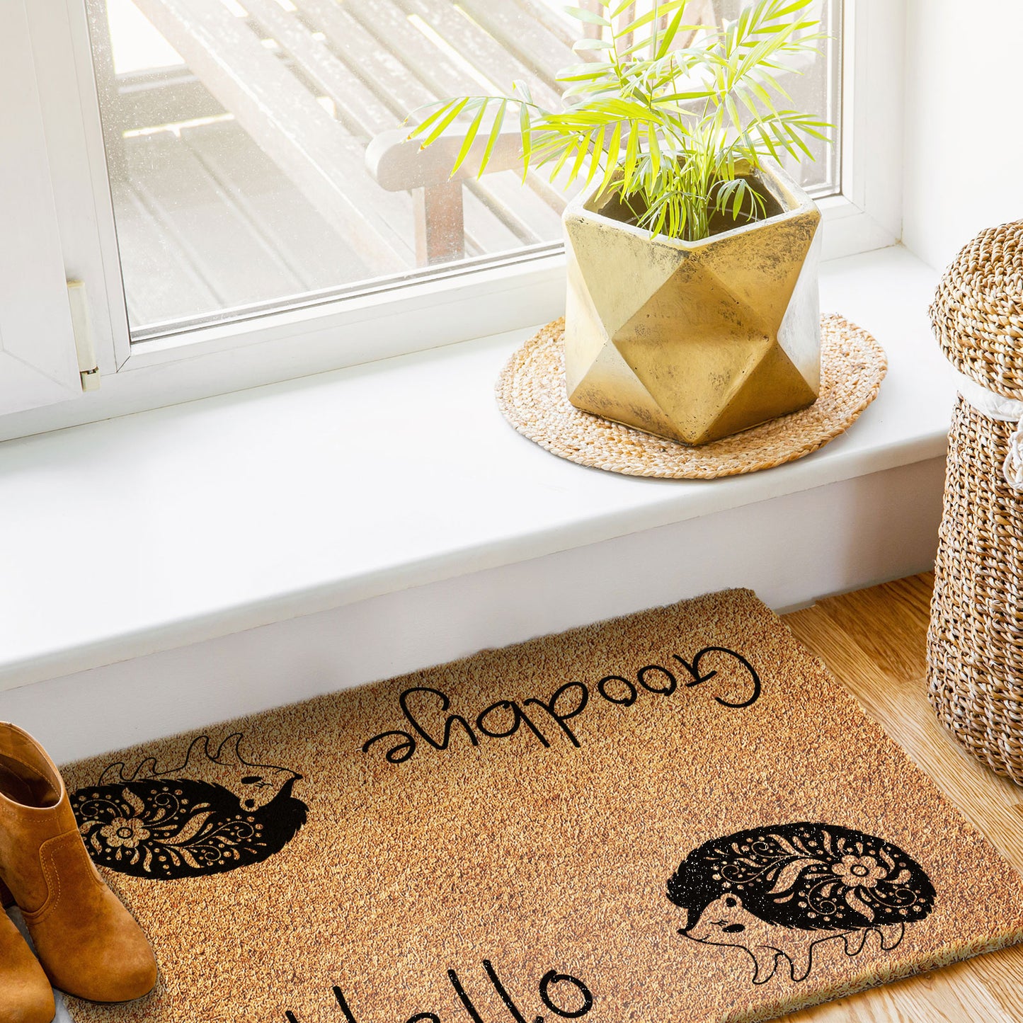 Coir Doormat - Hello Goodbye Hedgehog