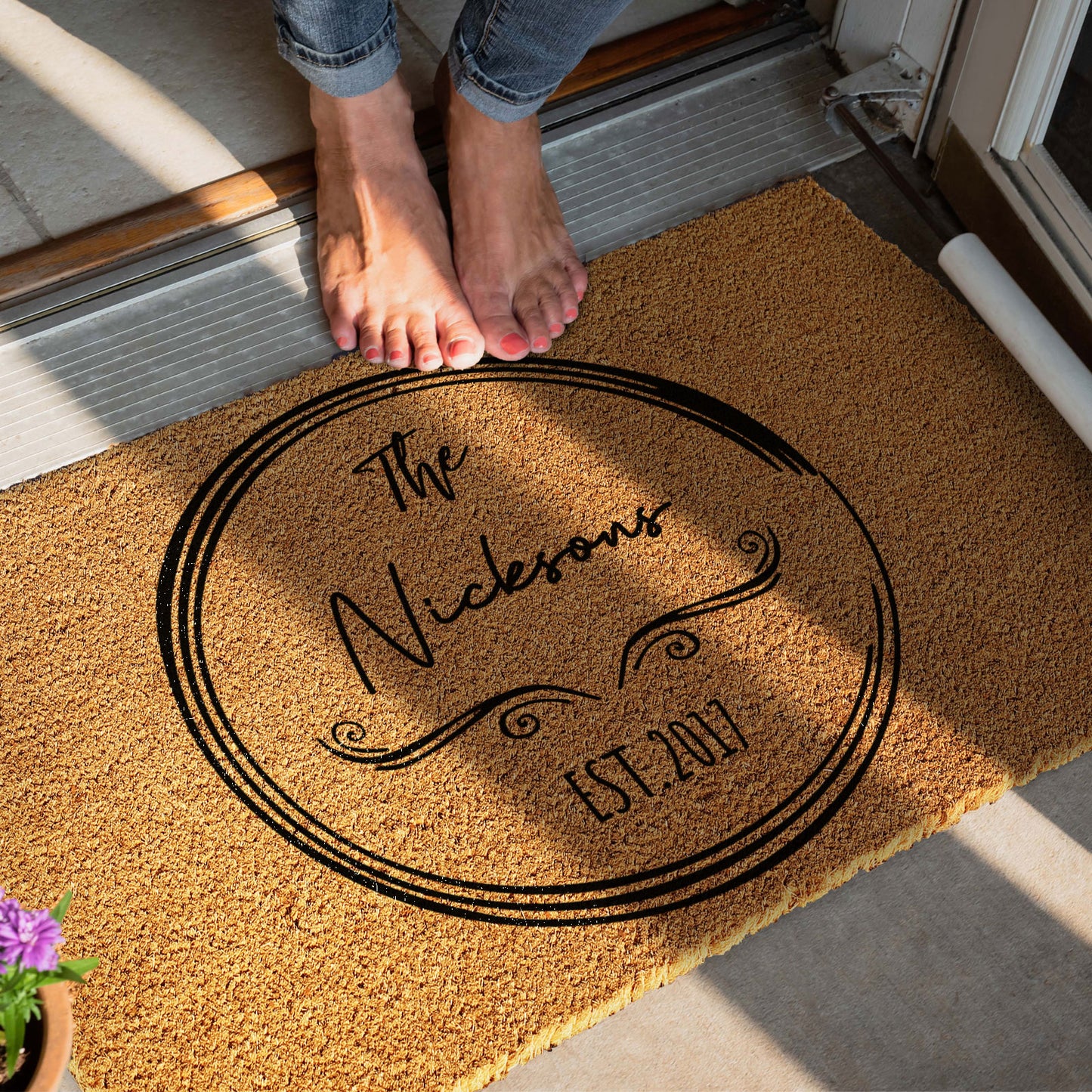Personalised Doormat - Circled Family Name & Year