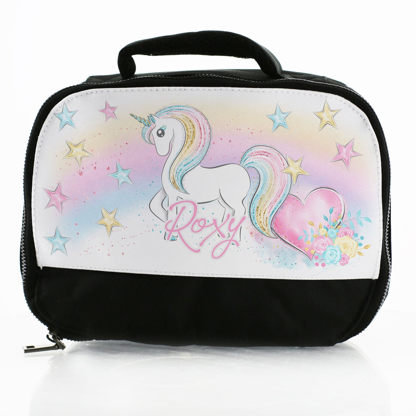 Personalised Lunch Bag with Rainbow Unicorn & Name