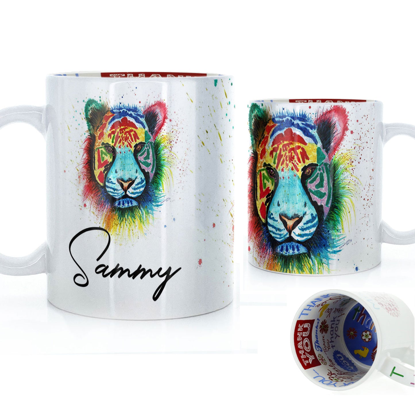 Personalised Mug with Stylish Text and Rainbow Tiger