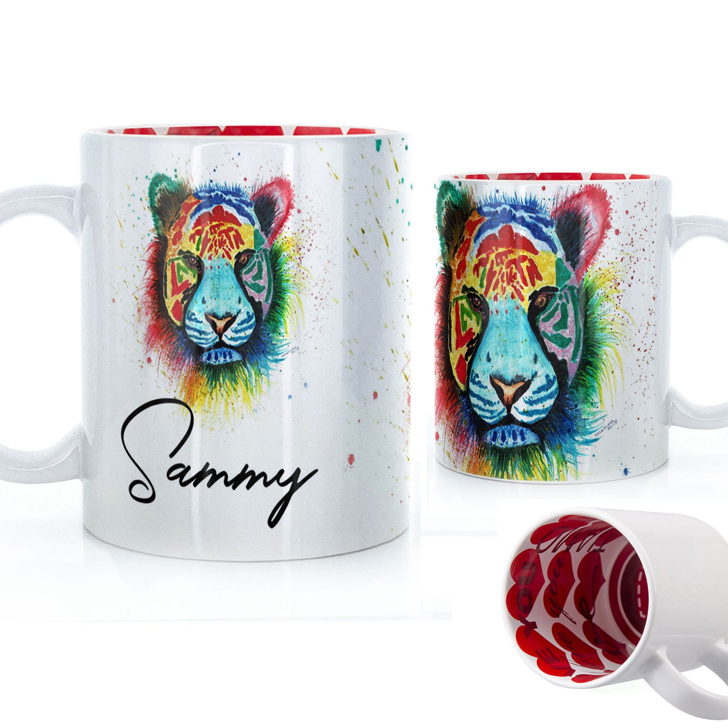 Personalised Mug with Stylish Text and Rainbow Tiger