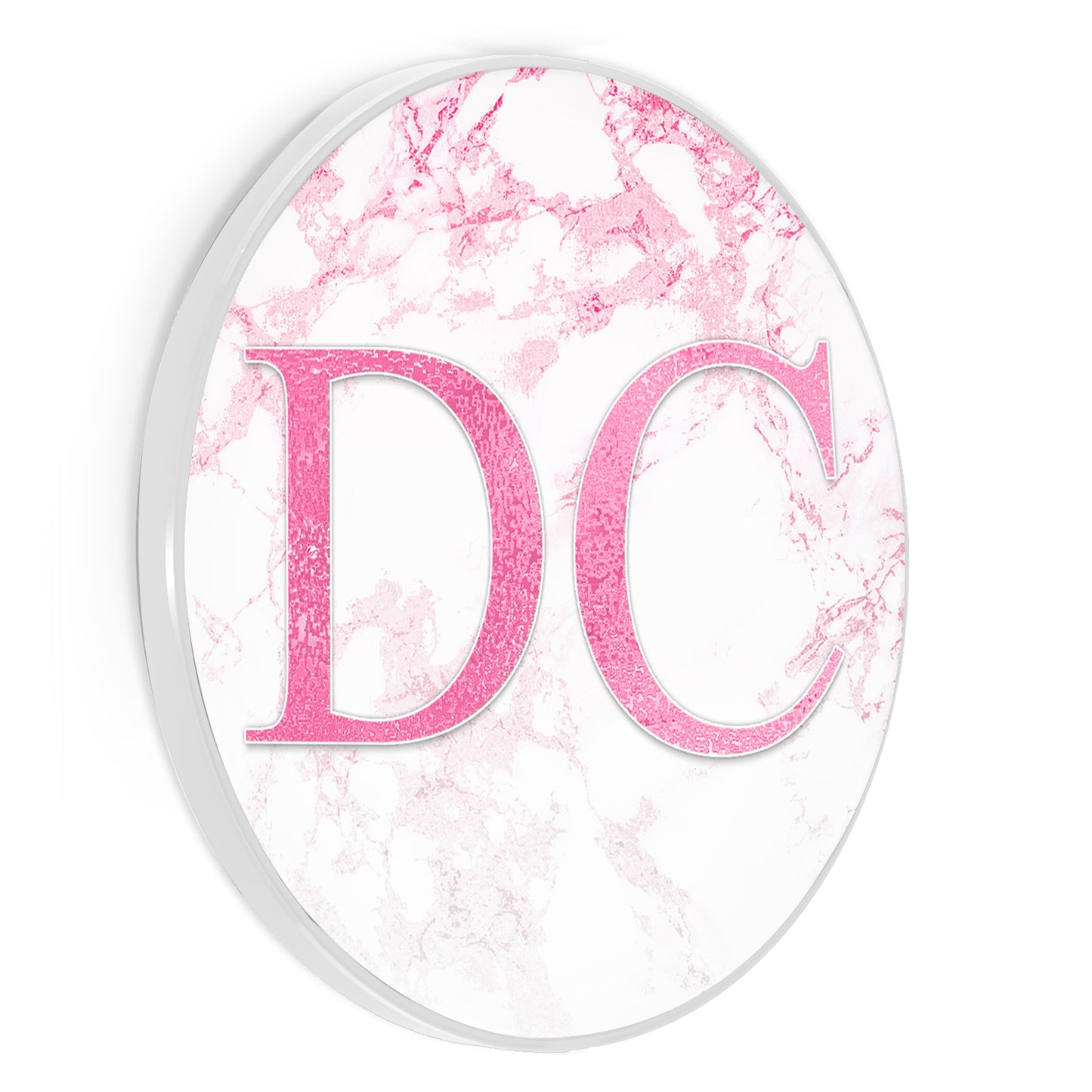 Personalised Wireless Charger with Pink Initials on Pink Marble