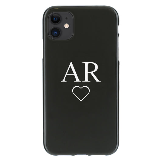 Personalised One Phone Gel Case with White Block Initials and Heart