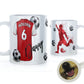 Personalised Mug with Stylish Text and Red & White Shirt with Name & Number