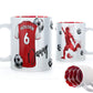 Personalised Mug with Stylish Text and Red & White Shirt with Name & Number