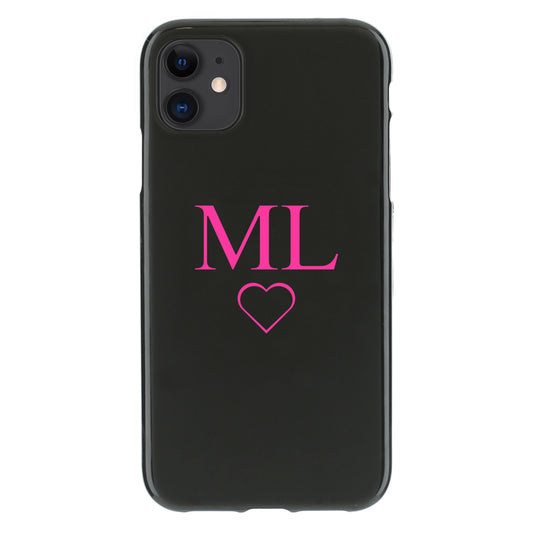Personalised Apple iPhone Gel Case with Pink Block Initials and Heart
