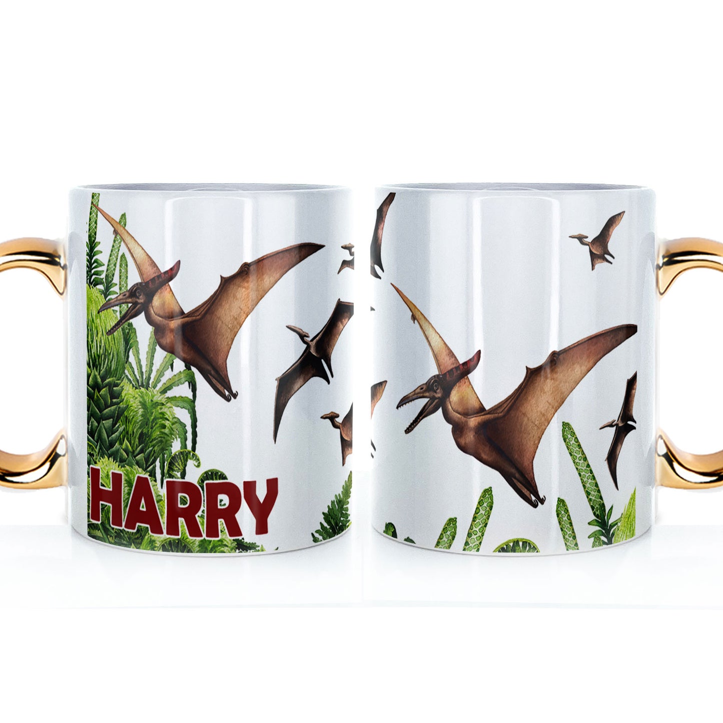 Personalised Mug with Red Bold Text and Pterodactyls