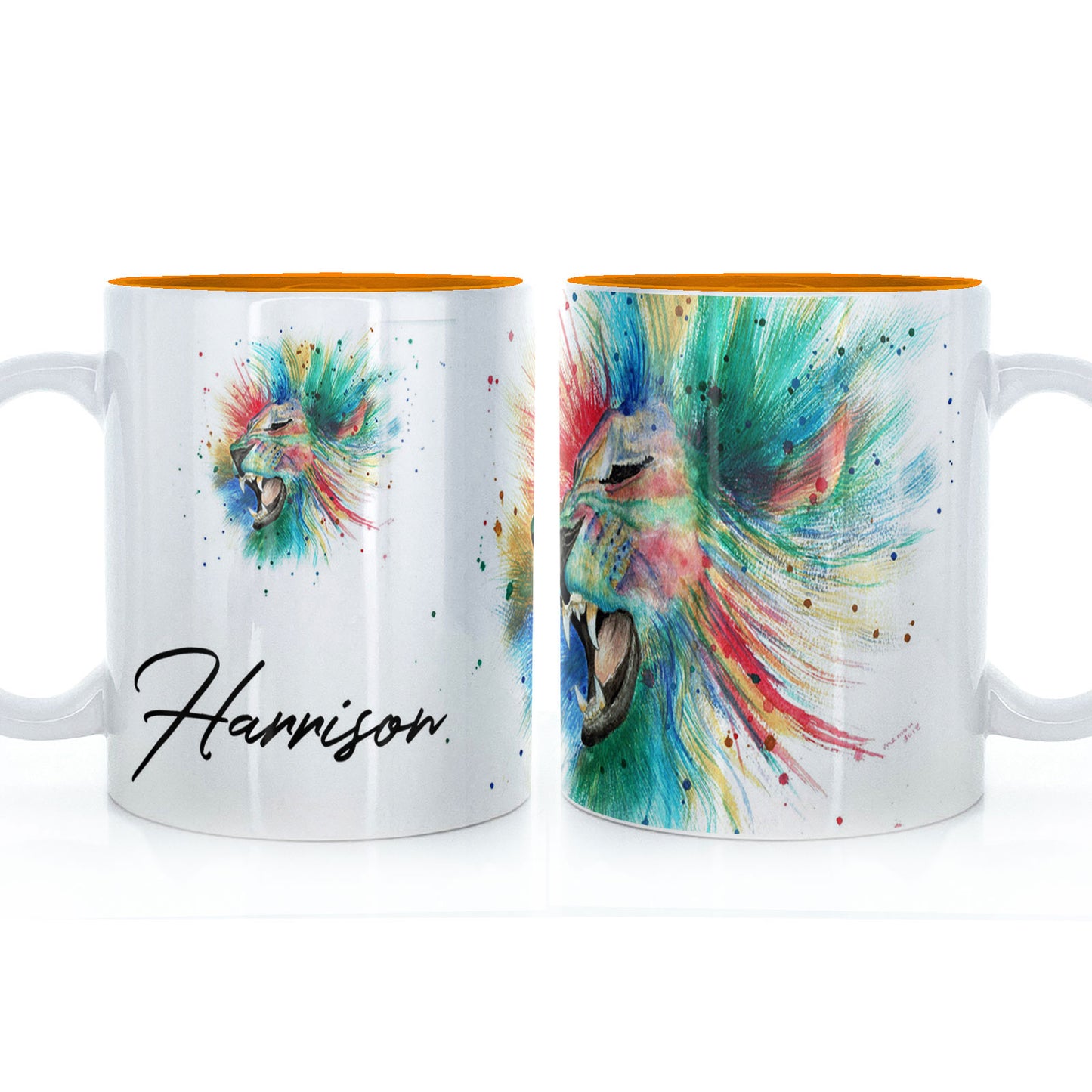 Personalised Mug with Stylish Text and Rainbow Lion