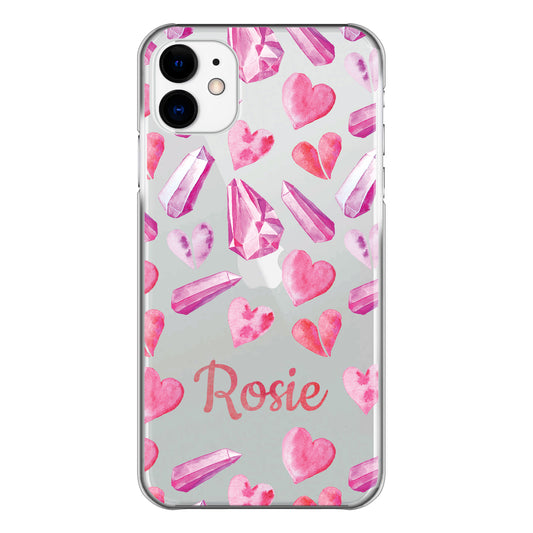 Personalised Huawei Phone Hard Case with Crystal Hearts and Cute Pink Text