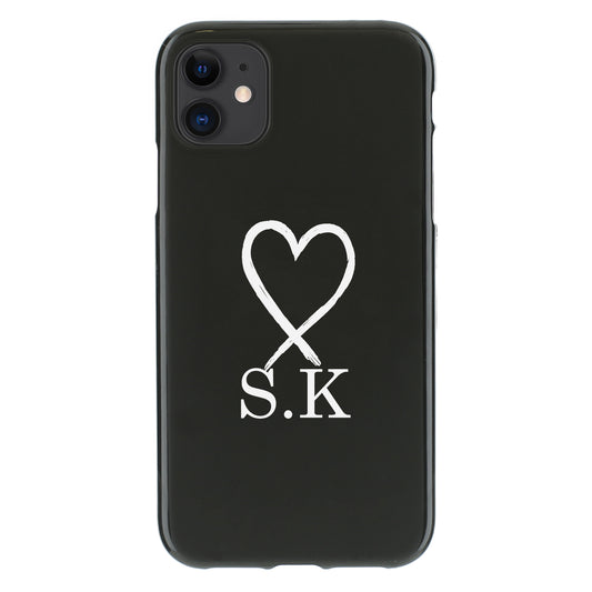 Personalised Sony Phone Gel Case with Classic Initials Under Brush Stroke Heart