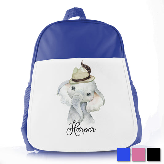 Personalised Grey Elephant Hat Kids School Bag/Rucksack
