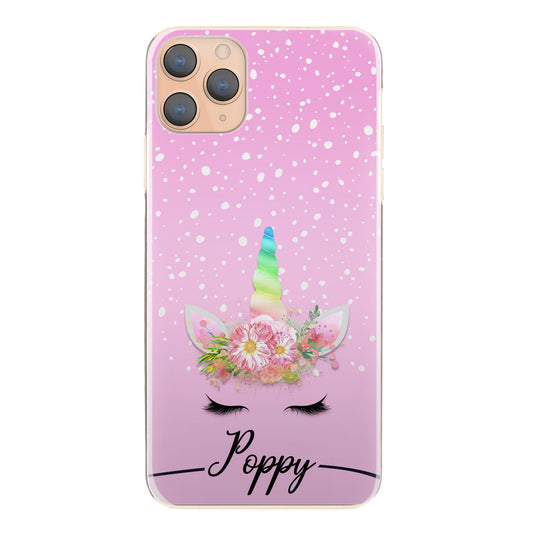 Personalised Samsung Galaxy Phone Hard Case with Rainbow Floral Unicorn and Text on Pink