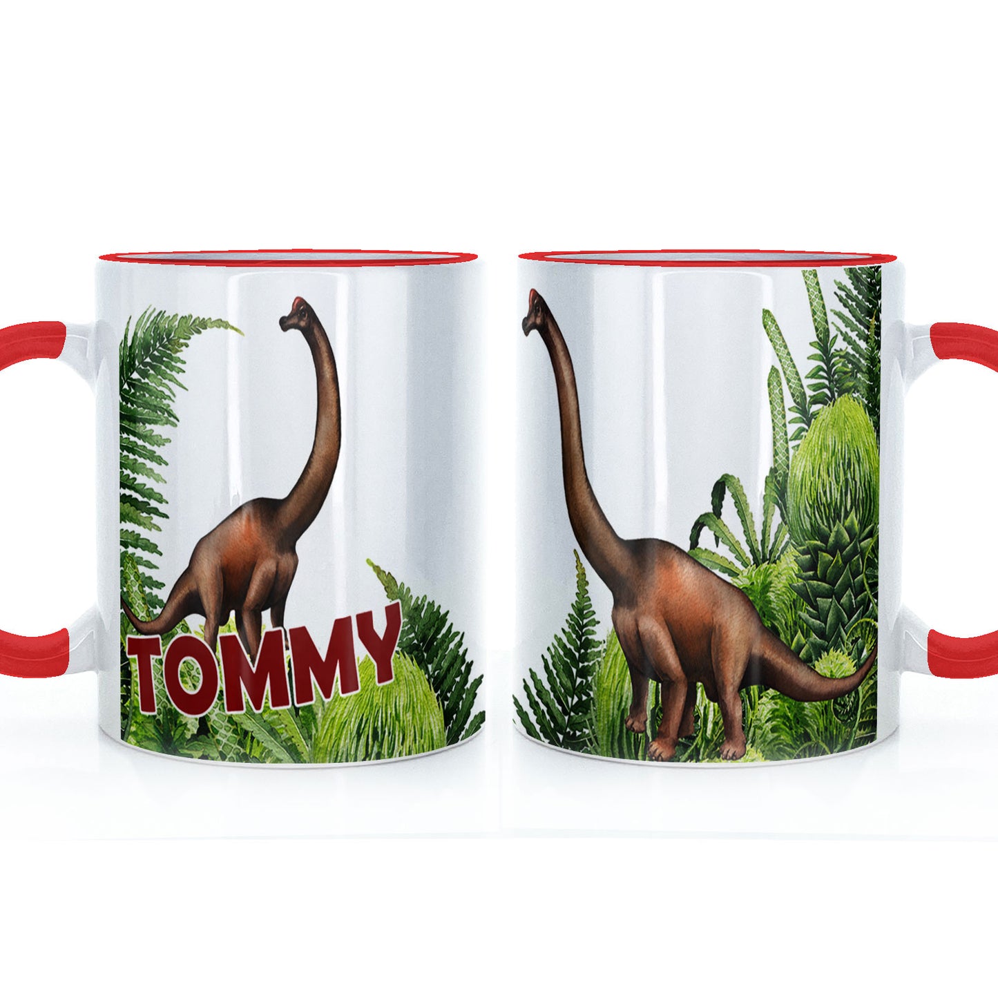 Personalised Mug with Red Bold Text and Brachiosaurus