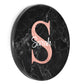 Personalised Wireless Charger with Stylish Pink Monogram and White Text on Black Marble