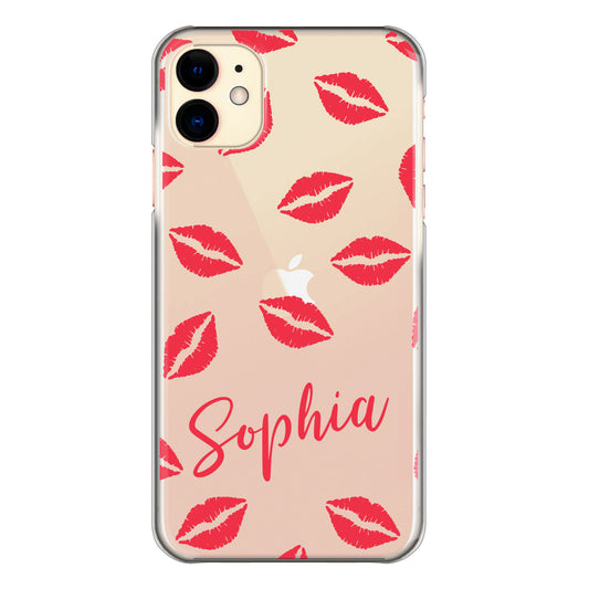 Personalised Huawei Phone Hard Case with Lipstick Kisses and Stylish Red Text