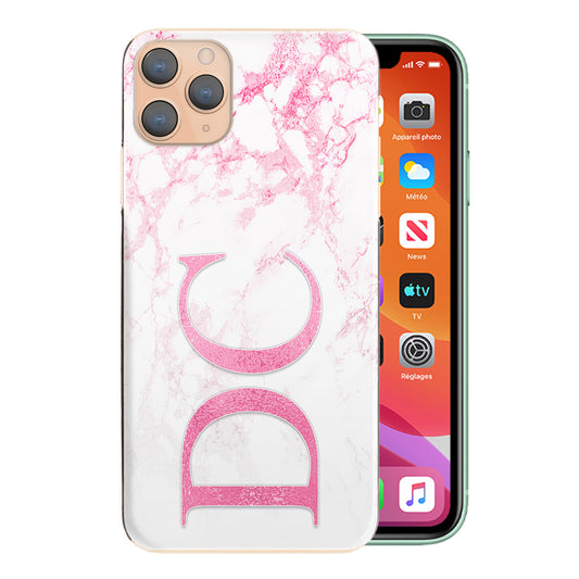 Personalised Apple iPhone Hard Case - Pink Marble & Pink Monogram