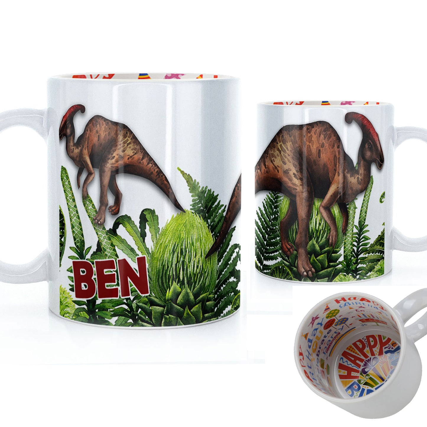 Personalised Mug with Red Bold Text and Raptor