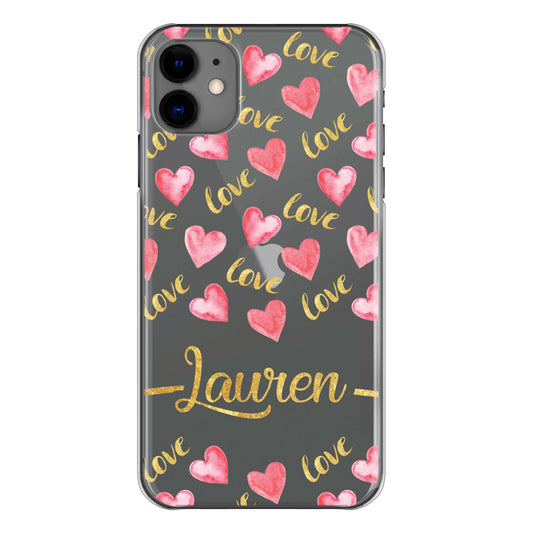Personalised Huawei Phone Hard Case with Love Hearts and Cute Gold Text