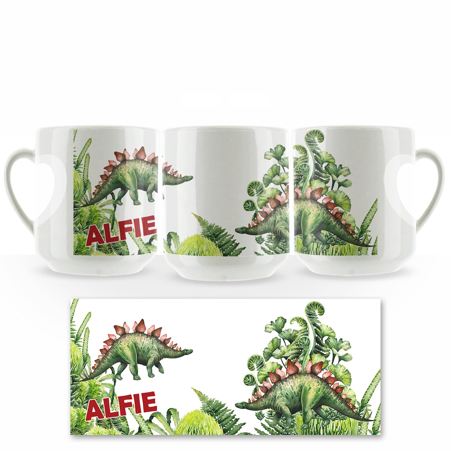 Personalised Mug with Red Bold Text and Parasaurolophus