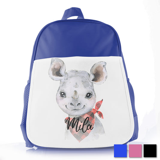 Personalised Rhino Red Check Kids School Bag/Rucksack