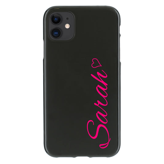 Personalised One Phone Gel Case with Hot Pink Heart Accented Text