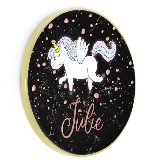 Personalised Wireless Charger with Unicorn on Black Marble and Rose Name
