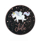 Personalised Wireless Charger with Winged Unicorn and Pink Text on Black Marble