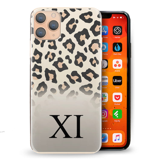 Personalised Sony Phone Hard Case Black Initial on White Leopard Print