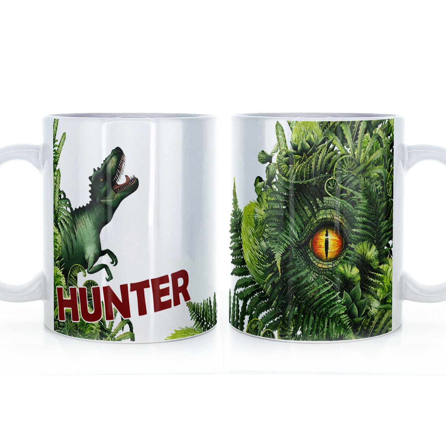 Personalised Mug with Red Bold Text and Triceratops