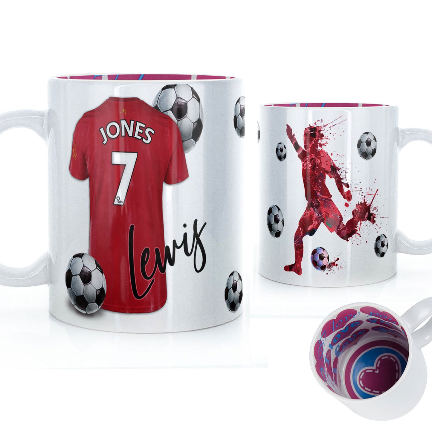 Personalised Mug with Stylish Text and Red Shirt with Name & Number