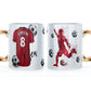 Personalised Mug with Stylish Text and Red & Black Shirt with Name & Number