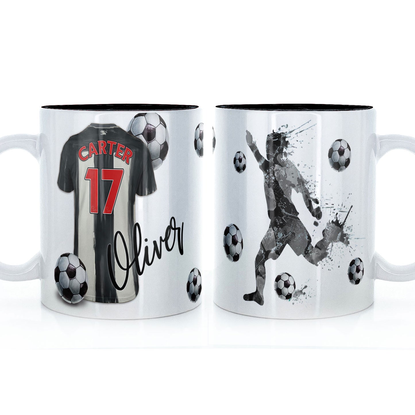 Personalised Mug with Stylish Text and Black & White Striped Shirt with Name & Number