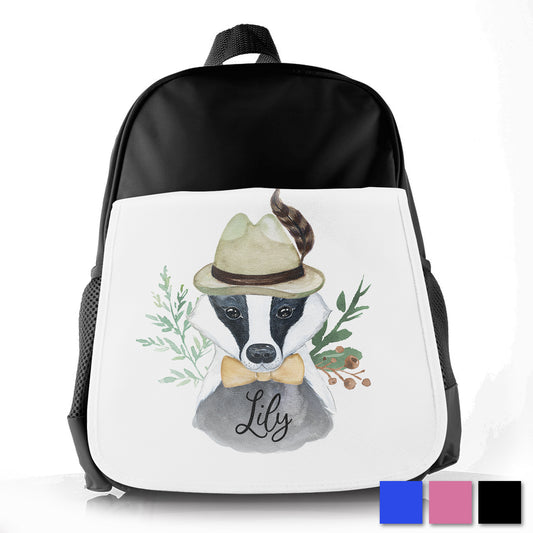 Personalised Badger Feather Hat Kids School Bag/Rucksack