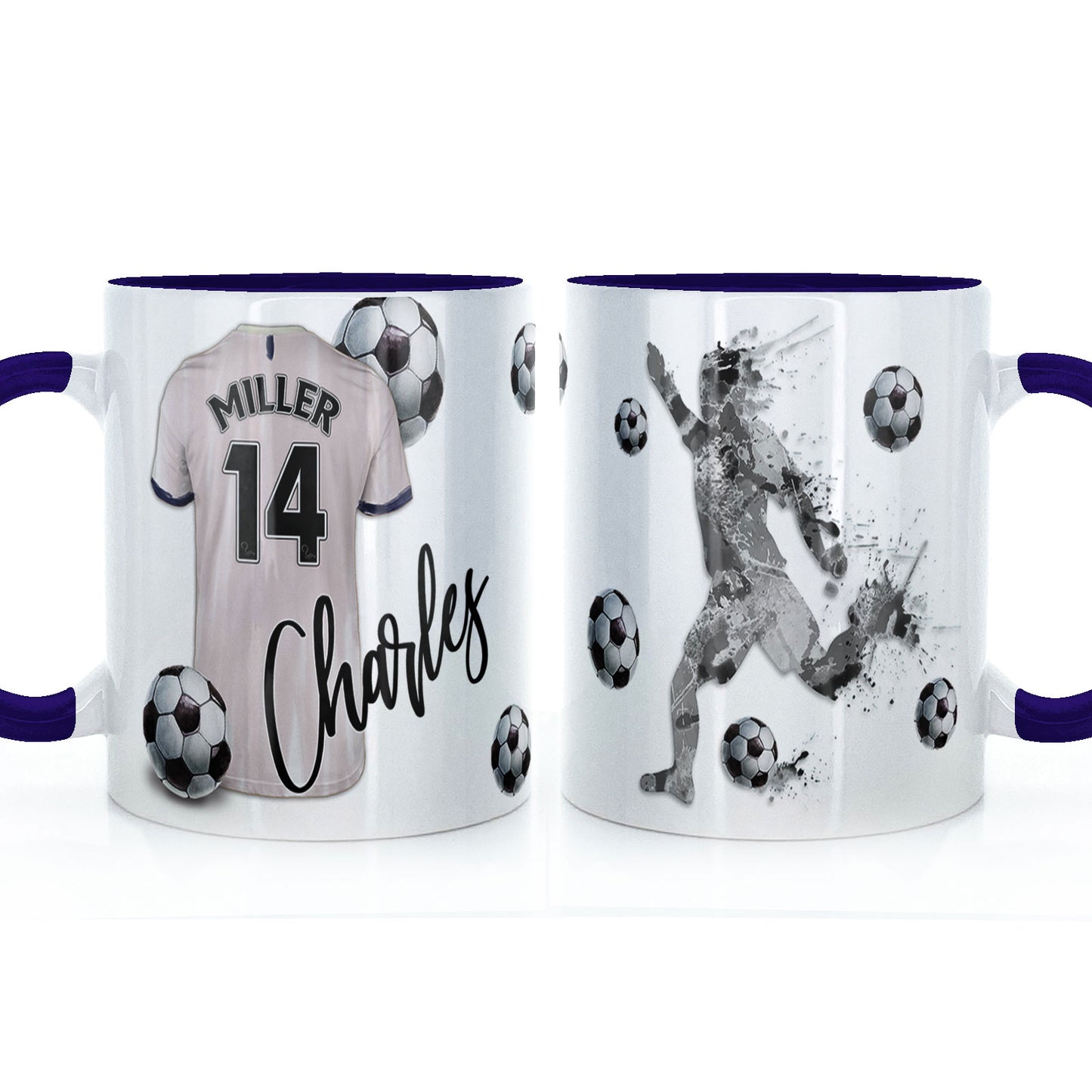 Personalised Mug with Stylish Text and White & Blue Shirt with Name & Number