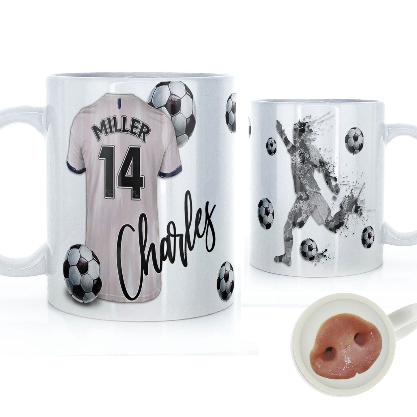 Personalised Mug with Stylish Text and White & Blue Shirt with Name & Number