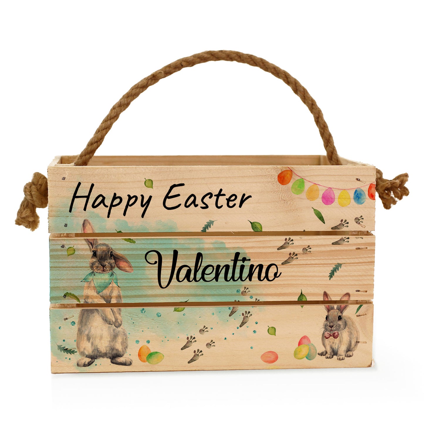 Personalised Easter Basket Gift Hamper with Blue Bunny