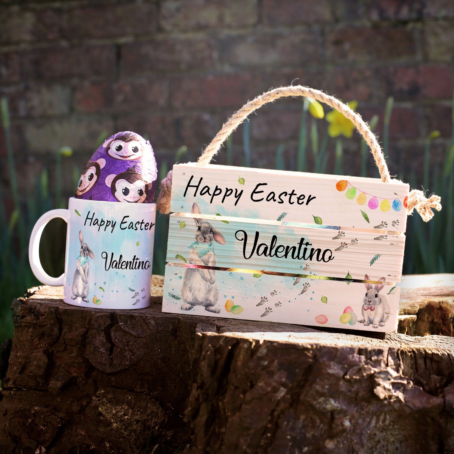 Personalised Easter Basket Gift Hamper with Blue Bunny