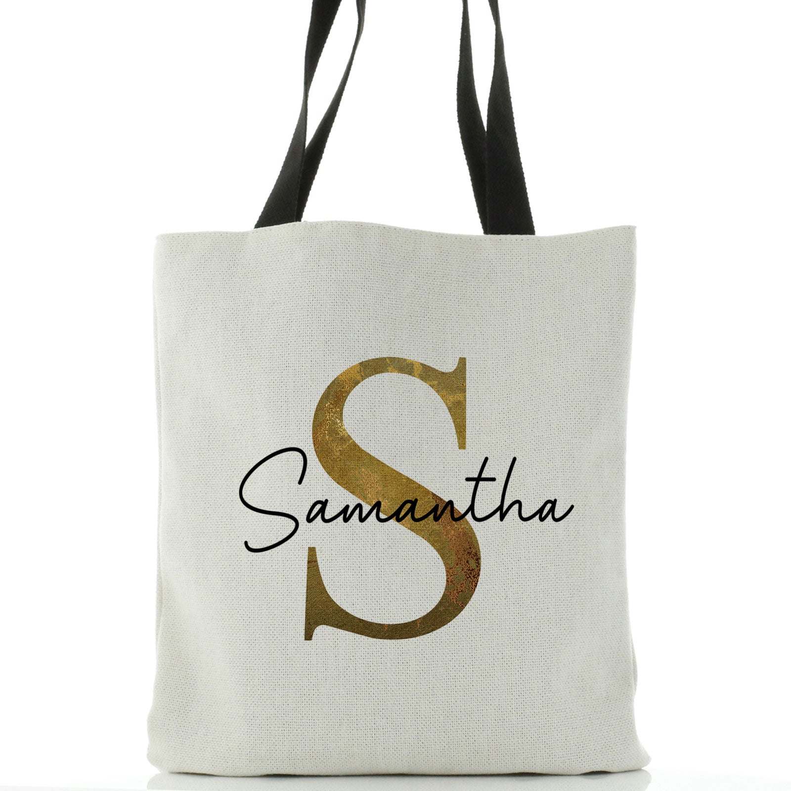 Hairyworm - Personalised Tote Bag with Gold Initial and Name