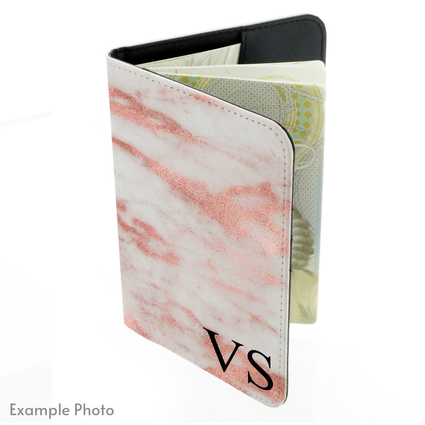 Personalised Passport Case & Tag with Copper Infused Marble & Text - Half Print