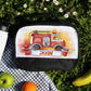 Personalised Lunch Bag with Stylish Block Initials with Fire Engines & Text