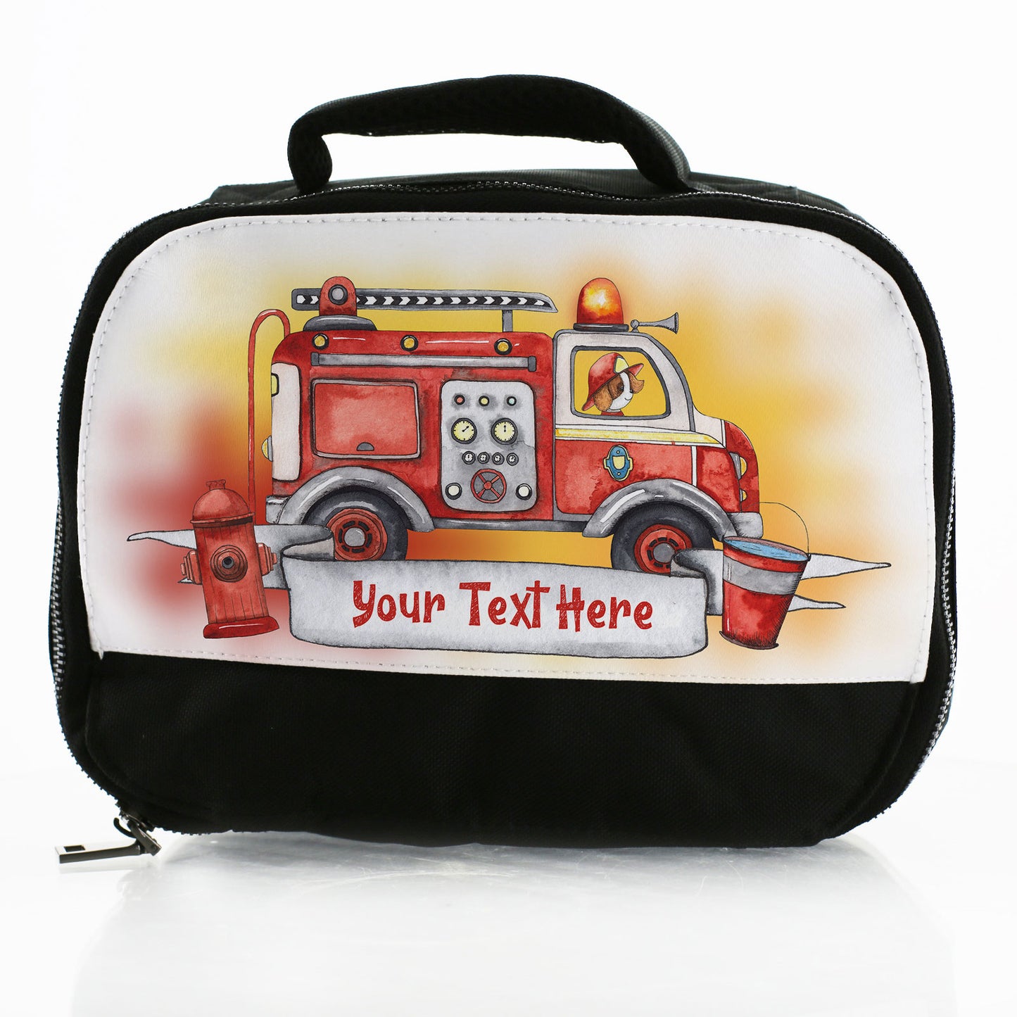 Personalised Lunch Bag with Fire Engines & Text