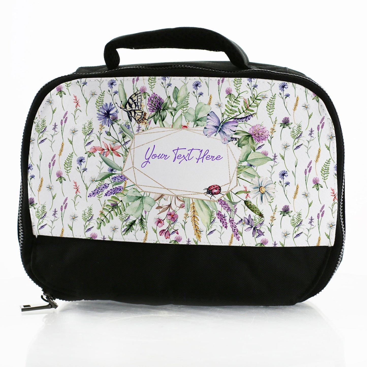 Personalised Lunch Bag with Floral Sticker Bomb & Text