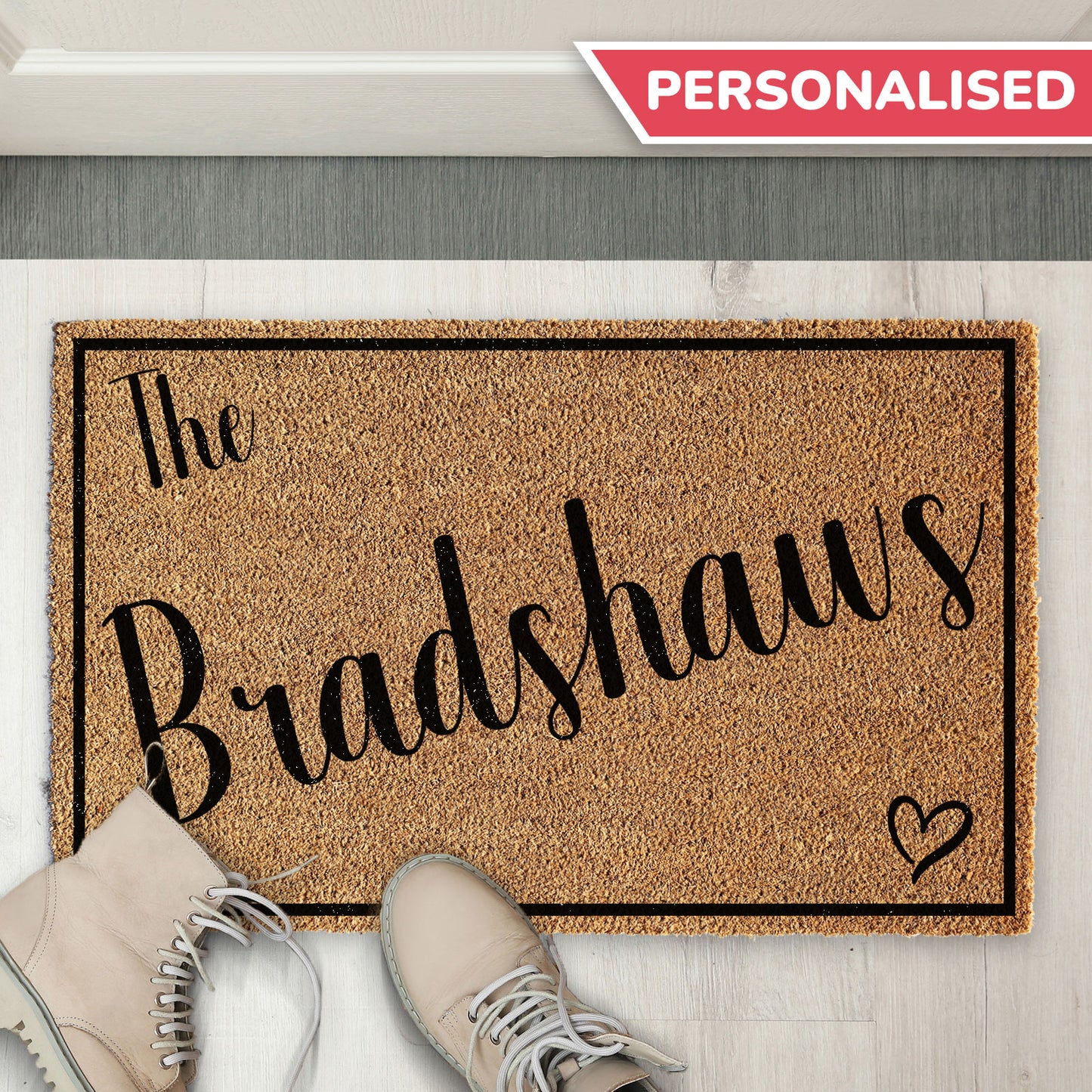 Personalised Doormat with Family Name and Hollow Heart