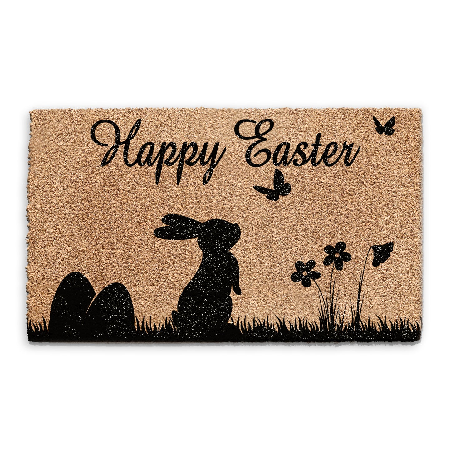 Happy Easter Doormat Rabbit and Butterflies