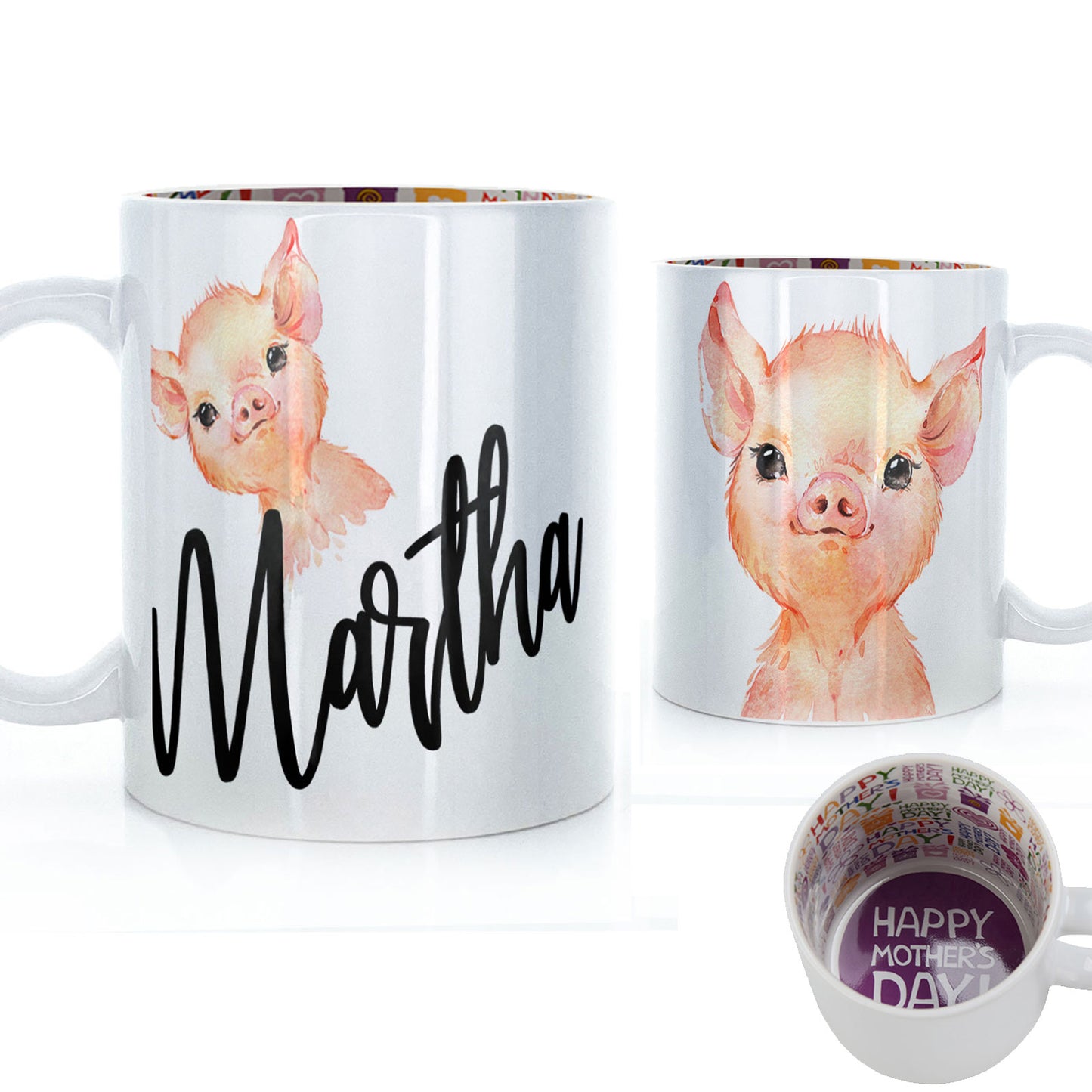 Personalised Pink Piglet and Name Mug