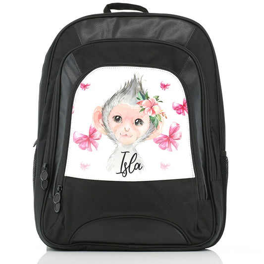 Personalised Large Multifunction Backpack with Monkey Pink Bows and Cute Text