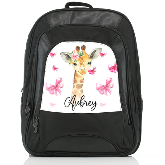 Personalised Large Multifunction Backpack with Giraffe Pink Bows and Cute Text