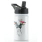 Personalised Black Cow Rose and Name White Sports Flask